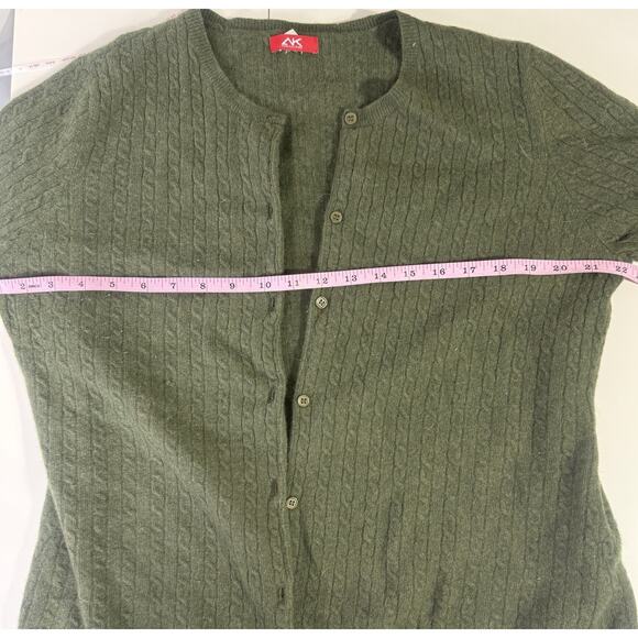 Anne Klein Sport Green Cable Knit Cardigan Sweater Merino Wool Angora Cashmere - Picture 5 of 7